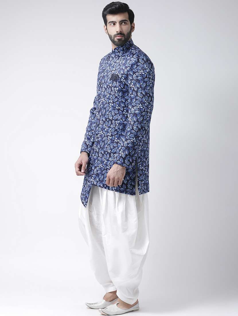 navy blue printed sherwani set - 17976382 - Standard Image - 2