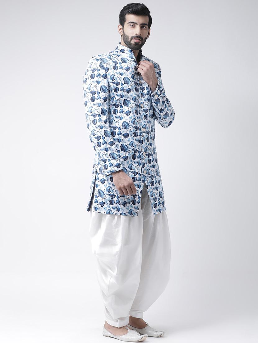 white printed sherwani set - 17976385 - Standard Image - 2