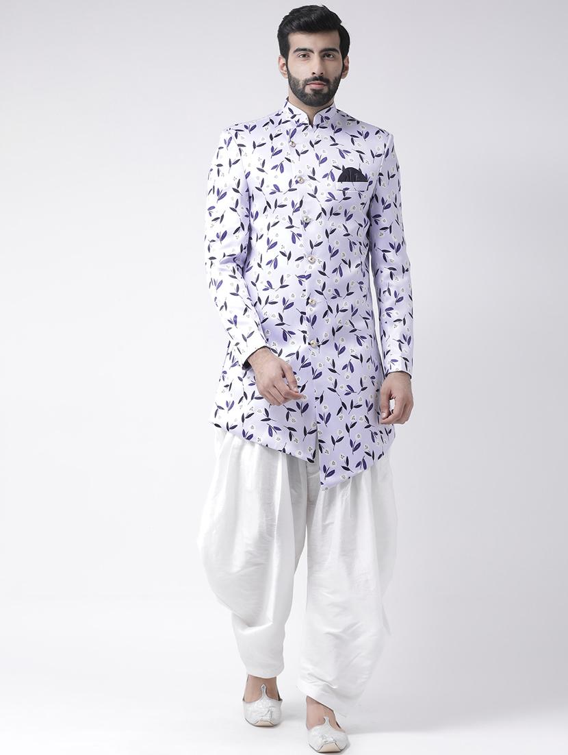 white printed sherwani set - 17976386 - Standard Image - 2