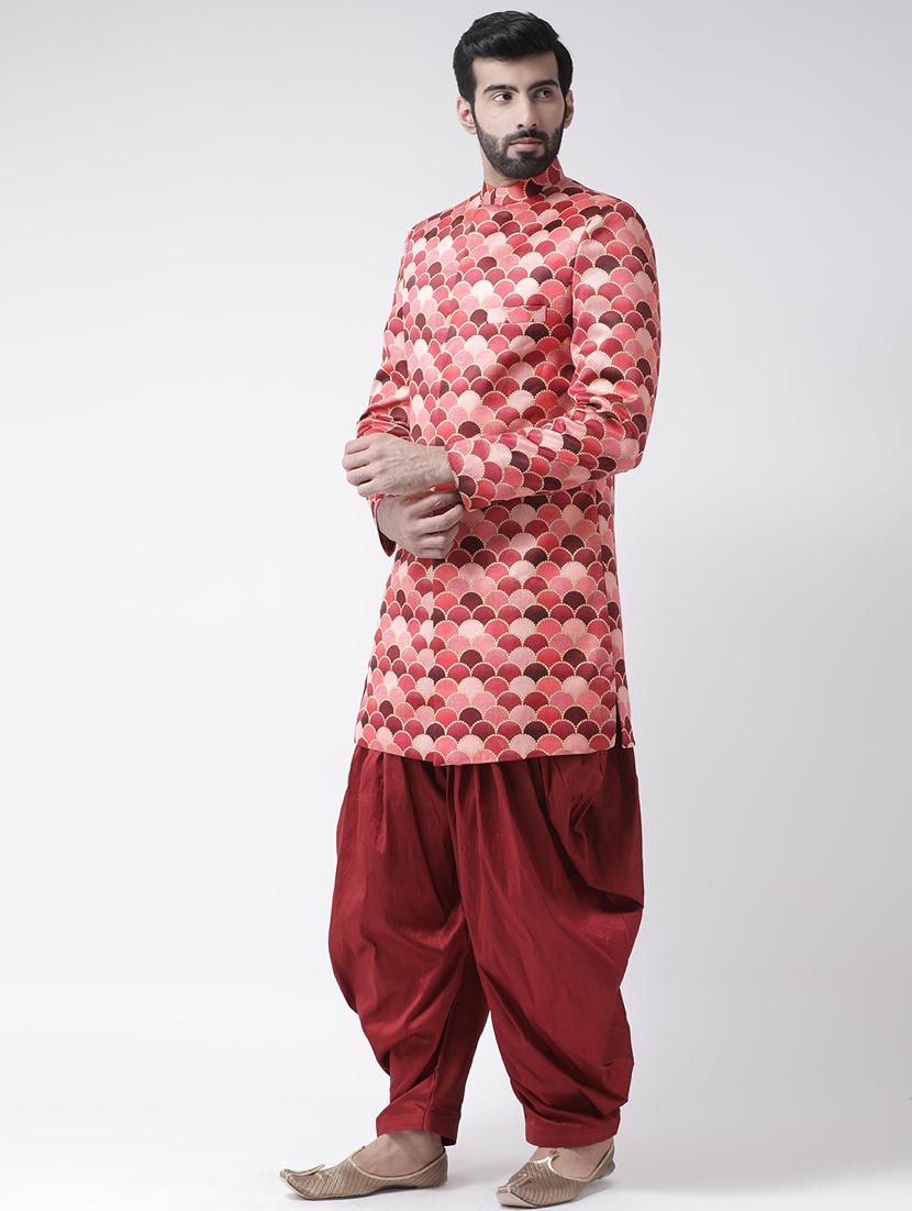 red printed sherwani set - 17976387 - Standard Image - 2