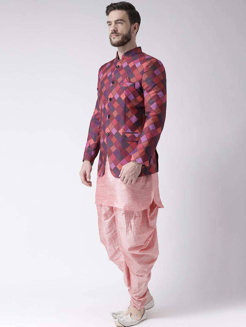 pink solid dhoti kurta set with bandhgala jacket - 17976434 - Standard Image - 2