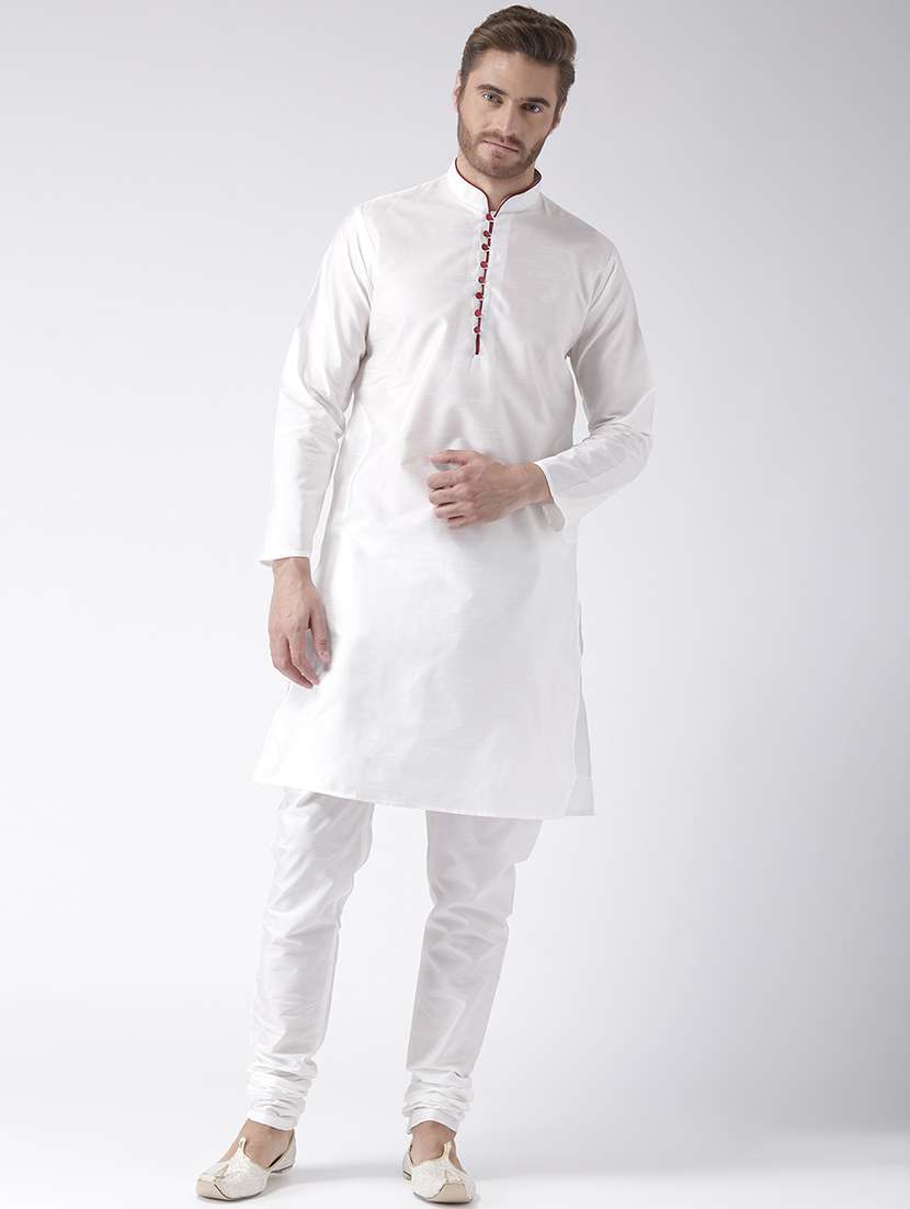 men solid kurta churidar ethnic wear set