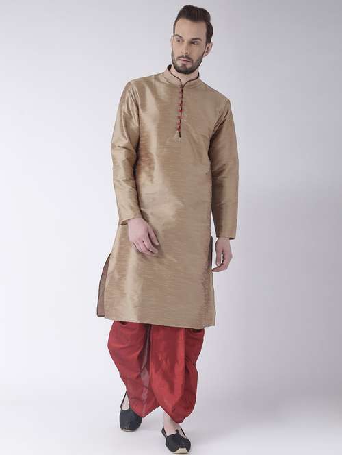 beige solid dhoti kurta set - 17976467 - Standard Image - 0