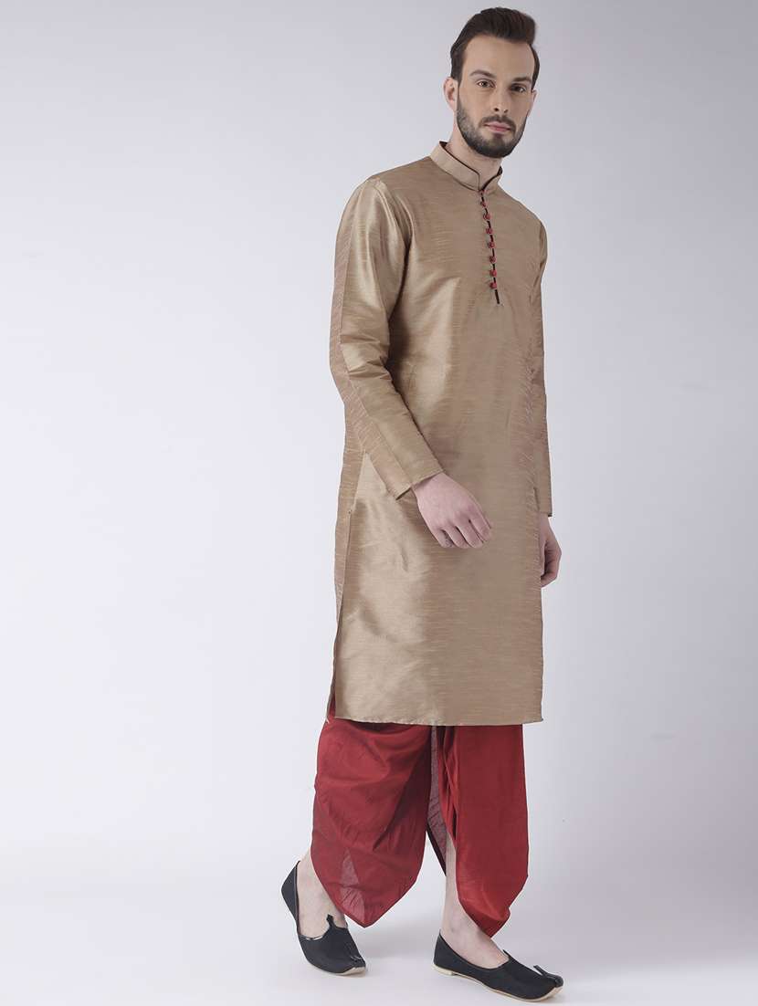 beige solid dhoti kurta set - 17976467 - Standard Image - 2