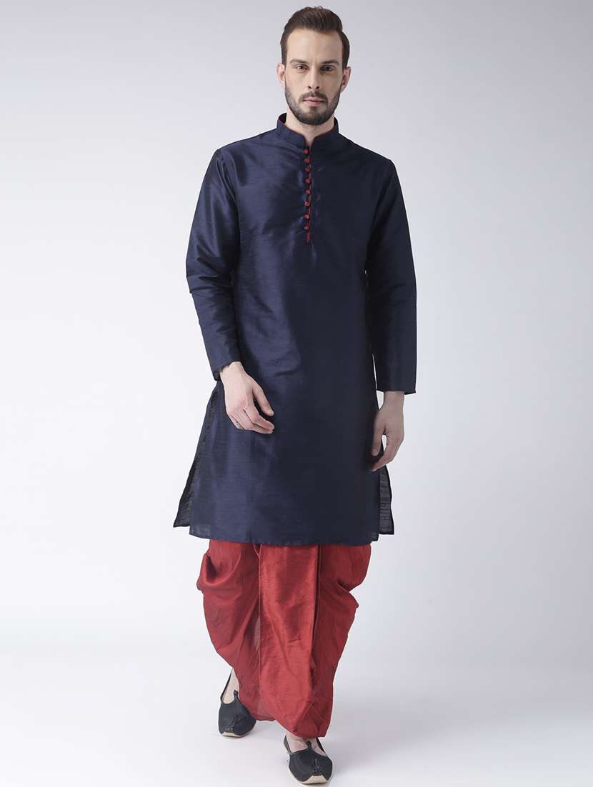 navy blue solid dhoti kurta set