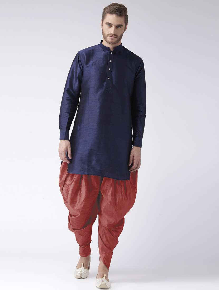 navy blue solid dhoti kurta set
