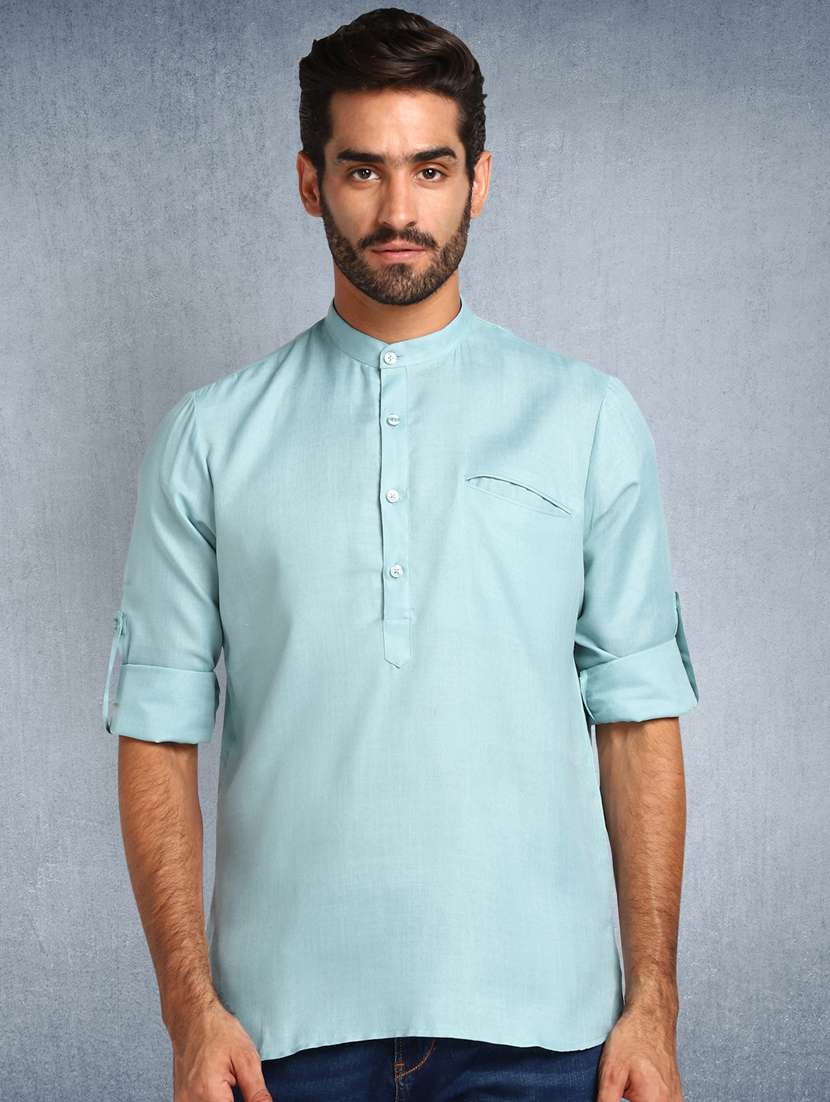 blue solid short  kurta