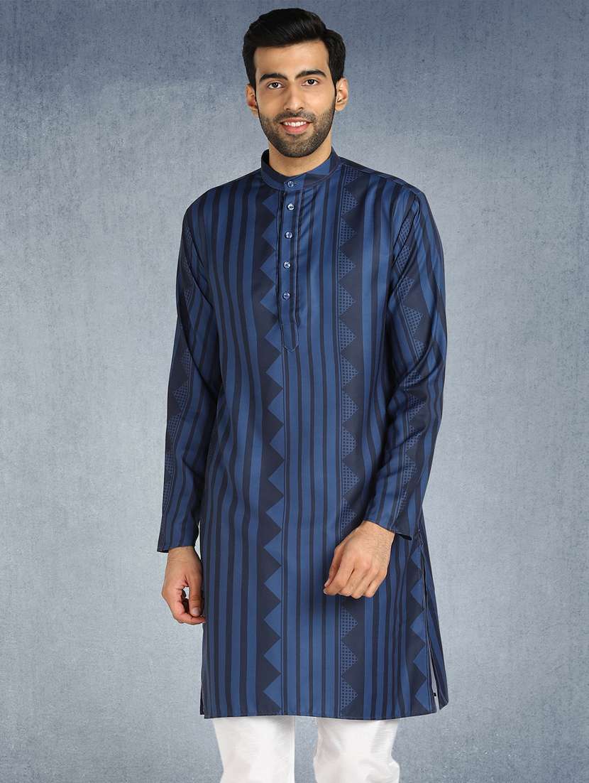 navy blue printed long kurta