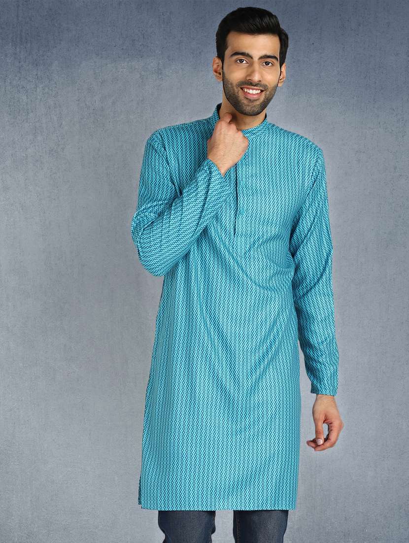 blue printed long kurta