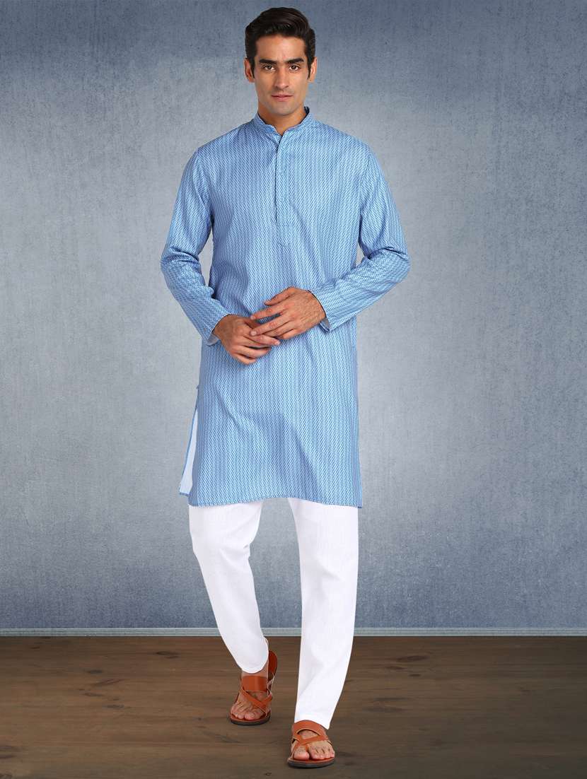blue printed kurta pyjama ethnic wear set