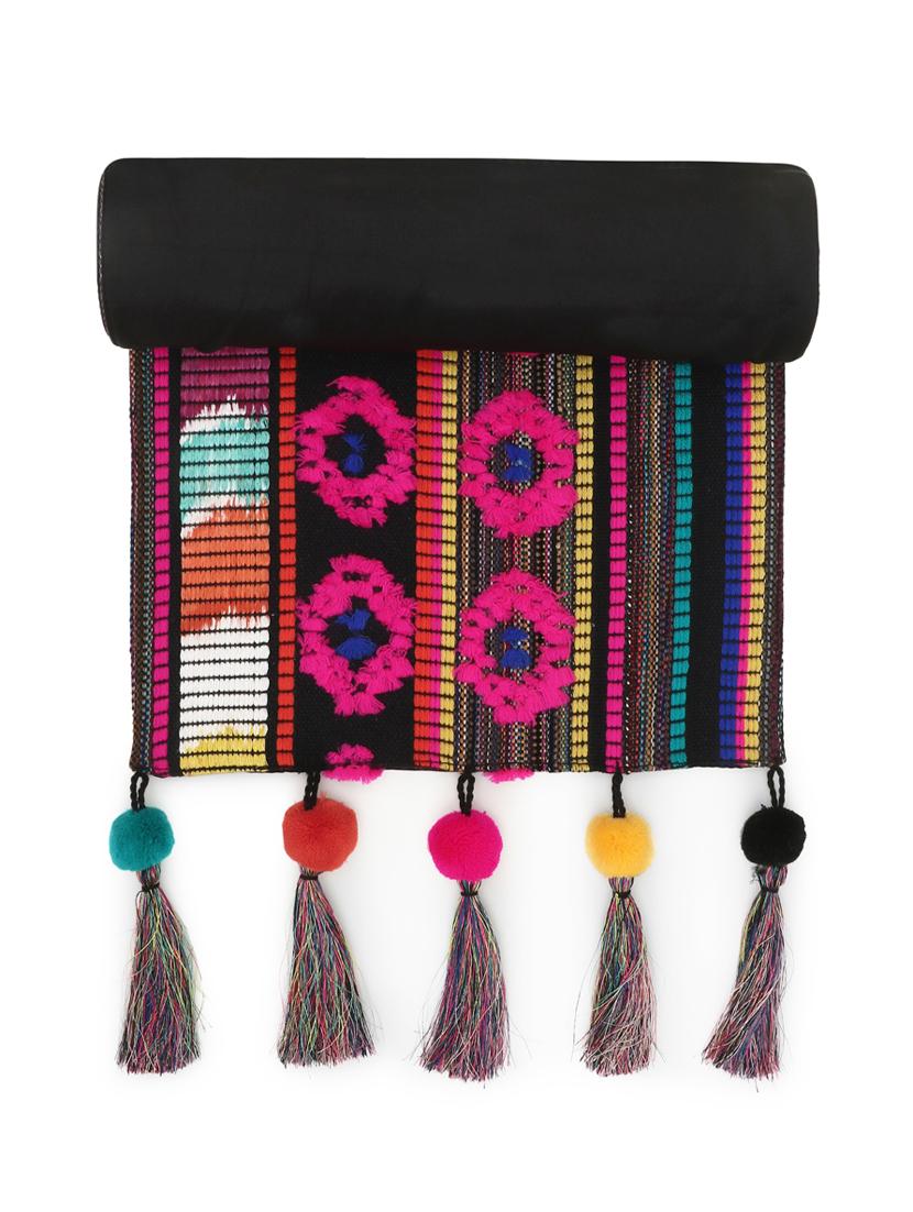 tribal collection by mezposh : pink & multi acrylic jacquard 6 seater table runner with tassels (30x180cm) - 17977177 - Standard Image - 2