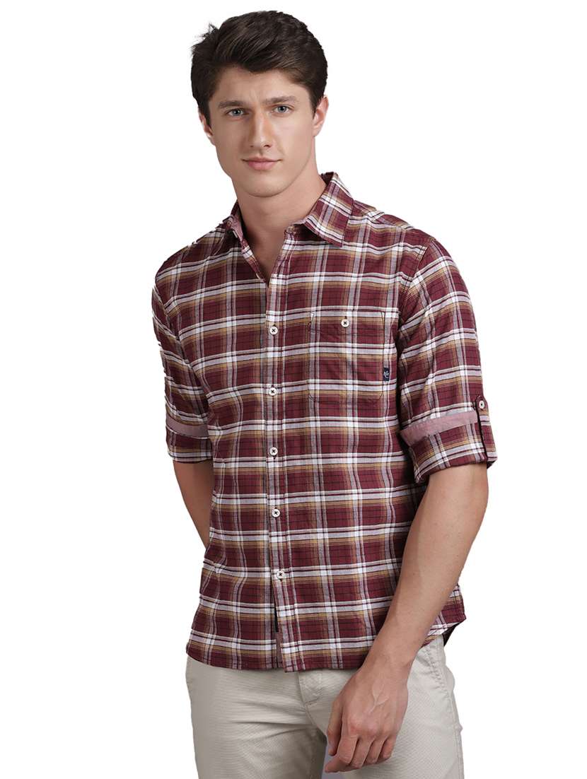 maroon checkered casual shirt