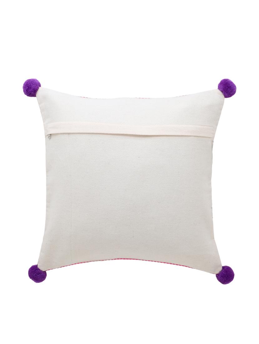stave collection by mezposh : pink & multi acrylic jacquard striped cushion cover with pompoms (16x16in) - 17977644 - Standard Image - 2