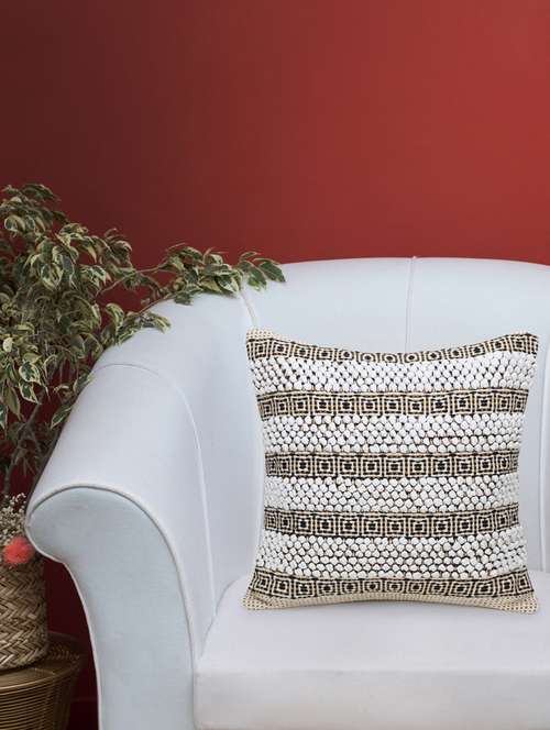 stave collection by mezposh : natural & beige cotton jacquard cushion cover with striped pattern (18x18in) - 17977658 -  Standard Image - 0