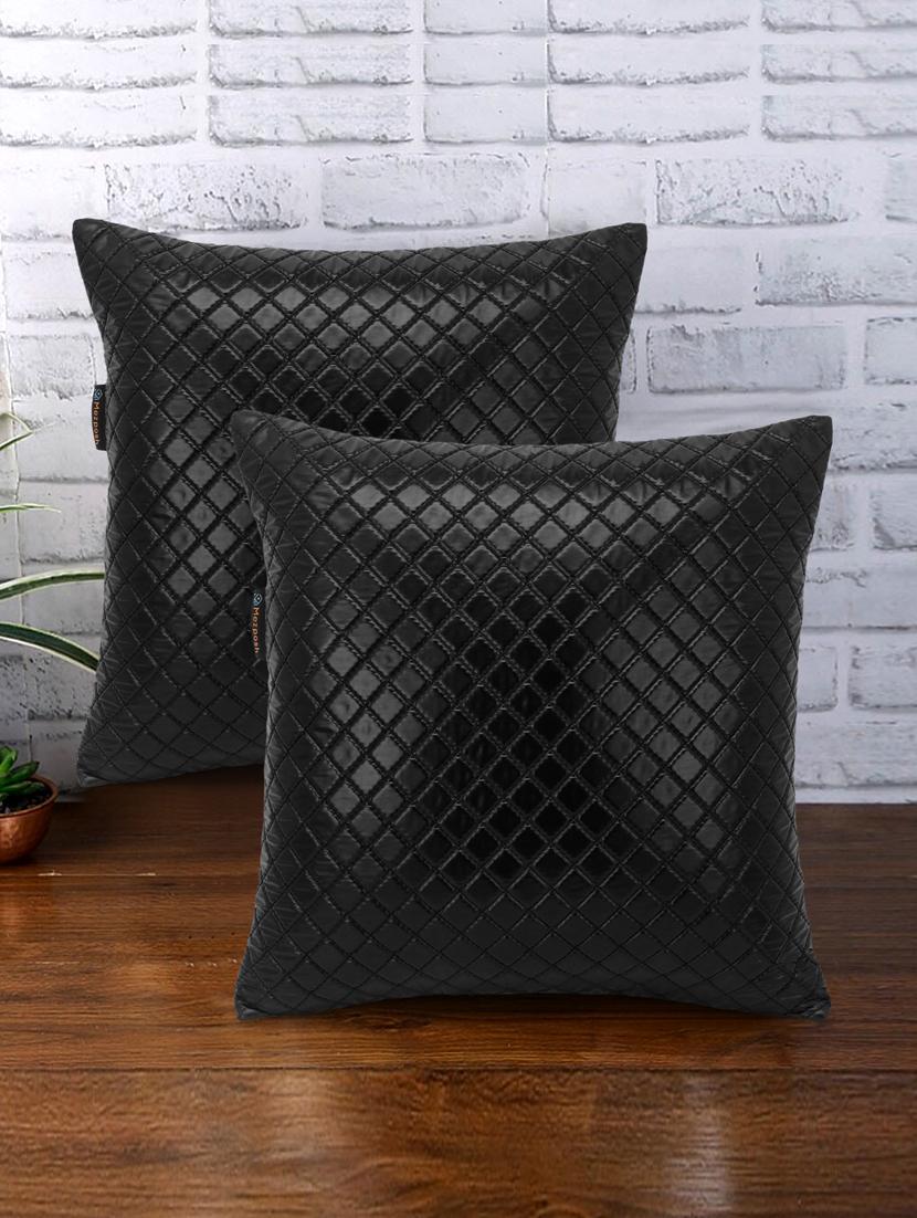 rasta collection by mezposh : glossy black polyester harlequin quilted cushion cover (16x16in) set of 2 - 17977673 -  Zoom Image - 0