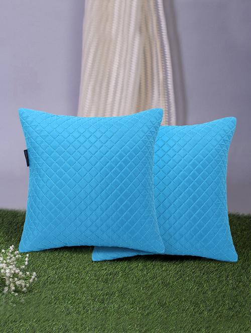 rasta collection by mezposh : cyan polyester harlequin quilted cushion cover (14x14in) set of 2 - 17977679 - Standard Image - 0