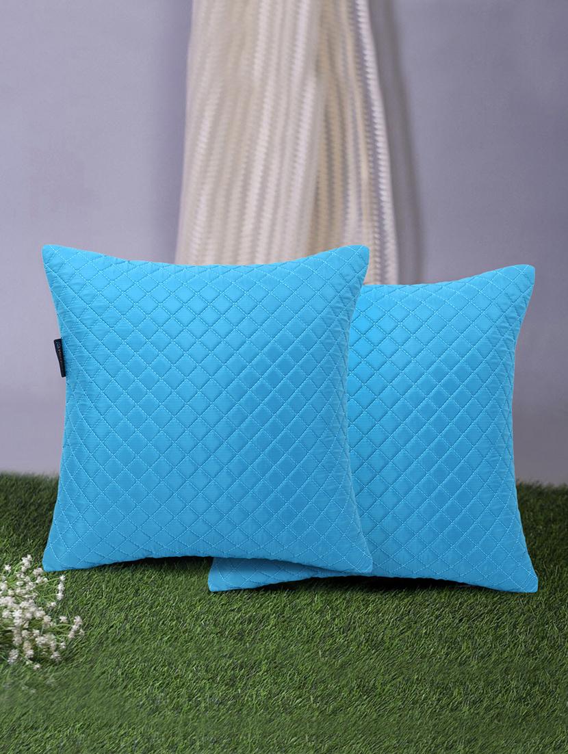 rasta collection by mezposh : cyan polyester harlequin quilted cushion cover (14x14in) set of 2