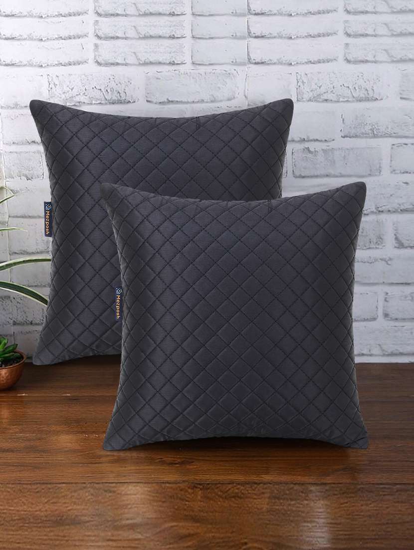 rasta collection by mezposh : black satin harlequin quilted cushion cover (16x16in)set of 2 - 17977681 -  Zoom Image - 0