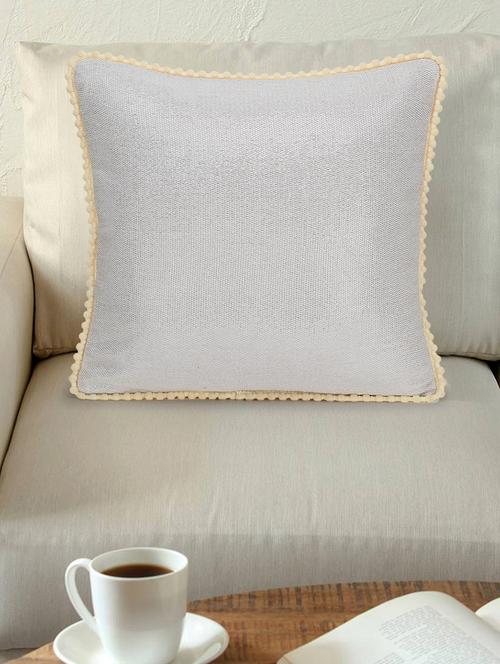 mezposh dazzle dazzle grey & navy cotton lurex solid self design pompom cushion cover (16"x16") - 17977759 - Standard Image - 0