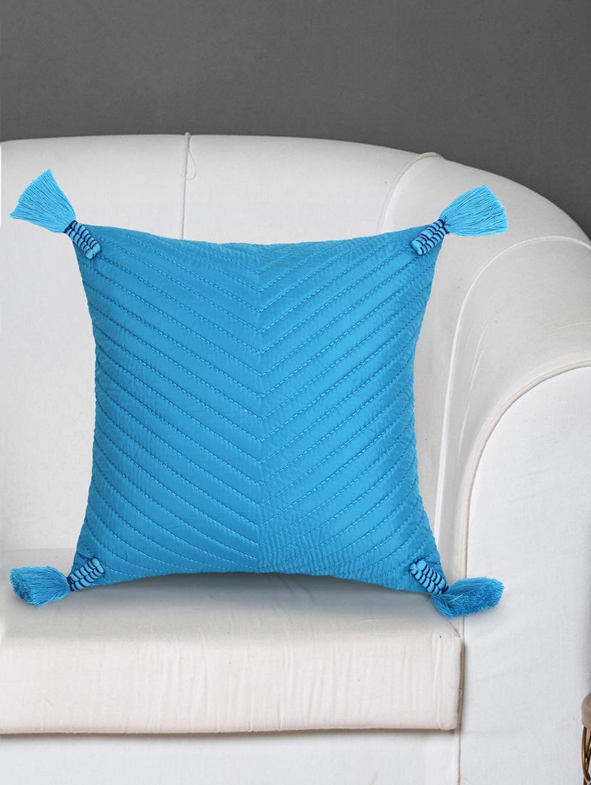 mezposh rasta beige polyester quilted checked tasselled cushion cover (12"x12") - 17977772 - Zoom Image - 0