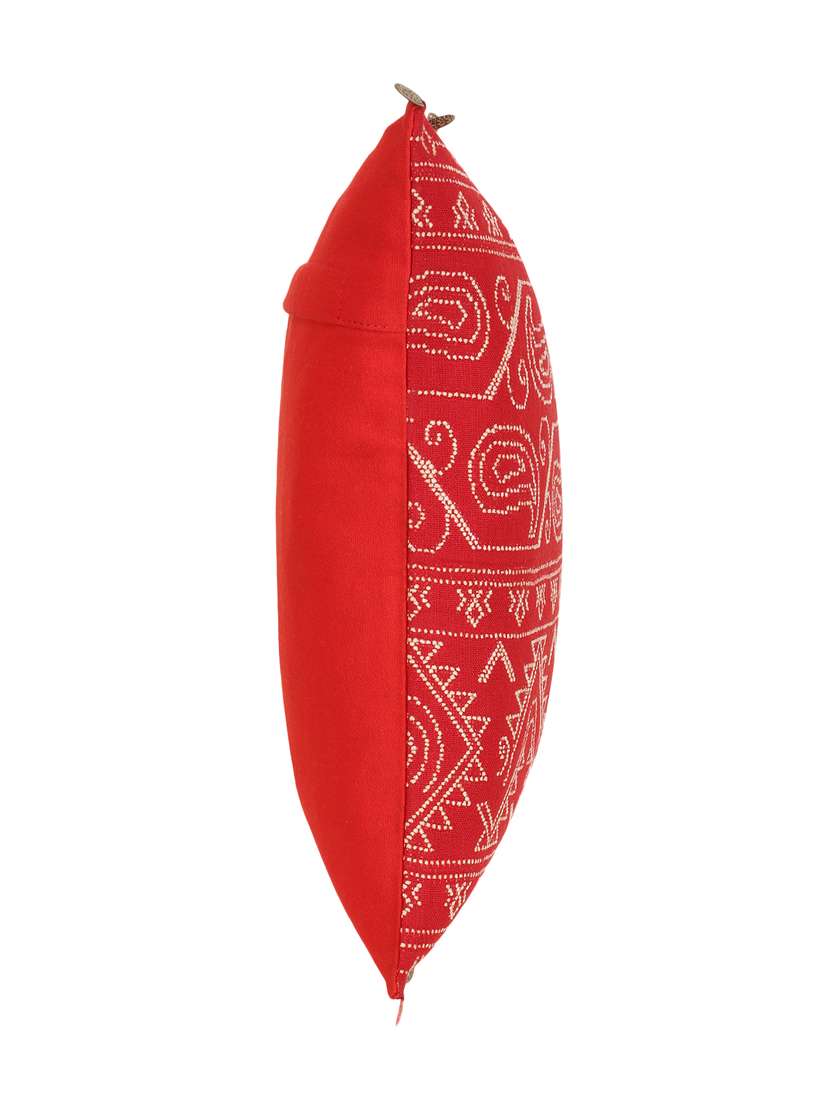 mezposh tribal red & gold cotton jacquard ethnic motifs embellished cushion cover (16"x16") - 17977779 -  Standard Image - 2
