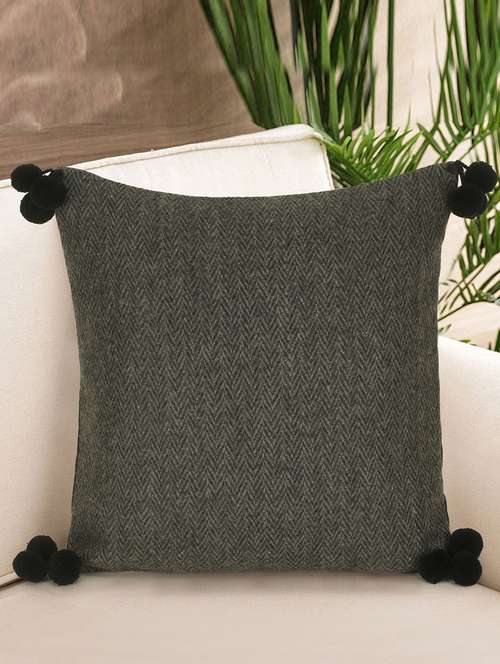 mezposh motley grey wool solid self design pompom cushion cover (16"x16") - 17977790 -  Standard Image - 0