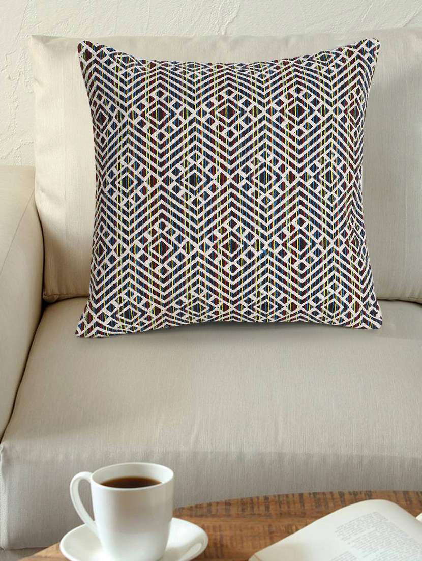 Mezposh Acoustic Natural & Multi Cotton Jacquard Textured Cushion Cover (16"X16")