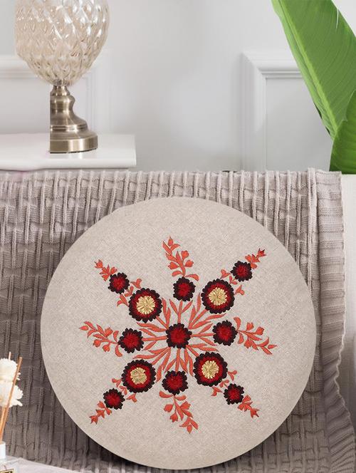 mezposh rustic natural & red cotton floral embroidered cushion cover (16") - 17977805 - Standard Image - 0