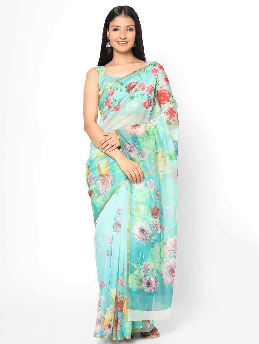 floral printed saree with blouse