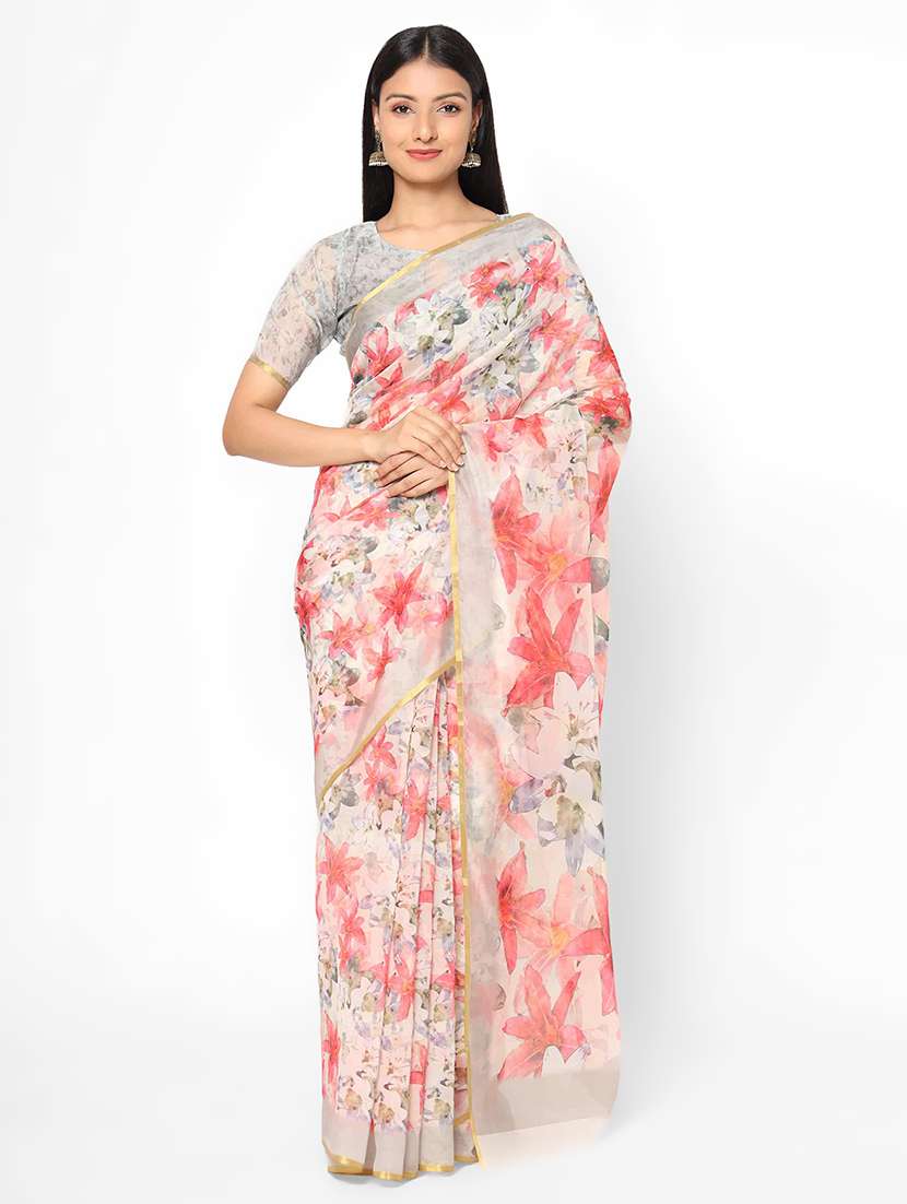 floral printed saree with blouse