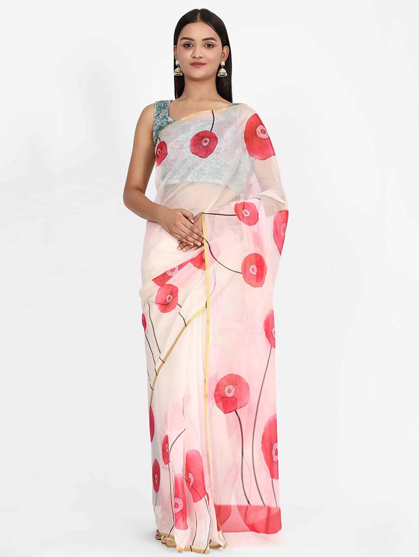 floral printed saree with blouse