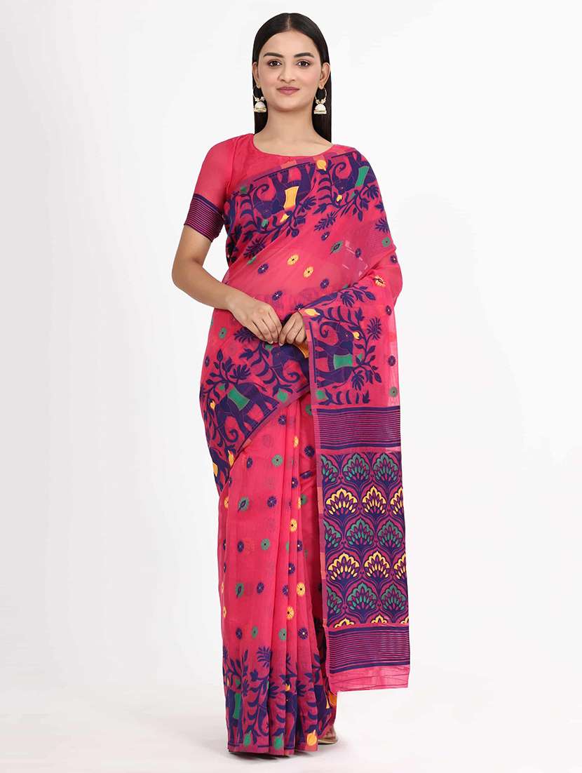 women's self design pink colored saree with blouse