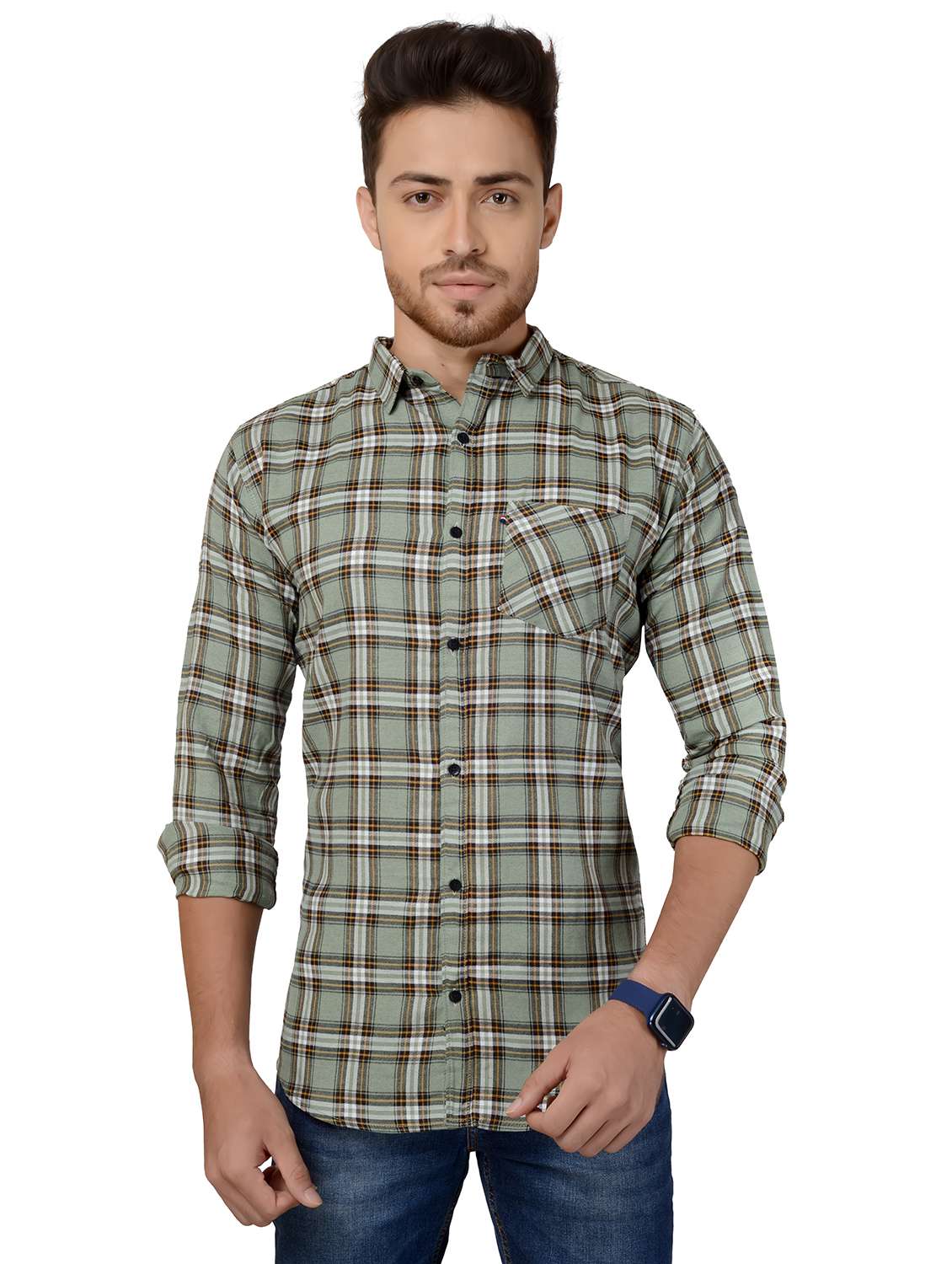 green checkered casual shirt