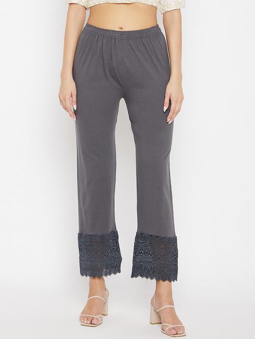 grey lace detailed mid rise trouser - 17980656 - Standard Image - 0