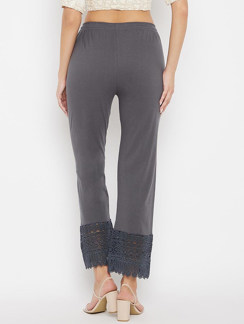 grey lace detailed mid rise trouser - 17980656 - Standard Image - 2