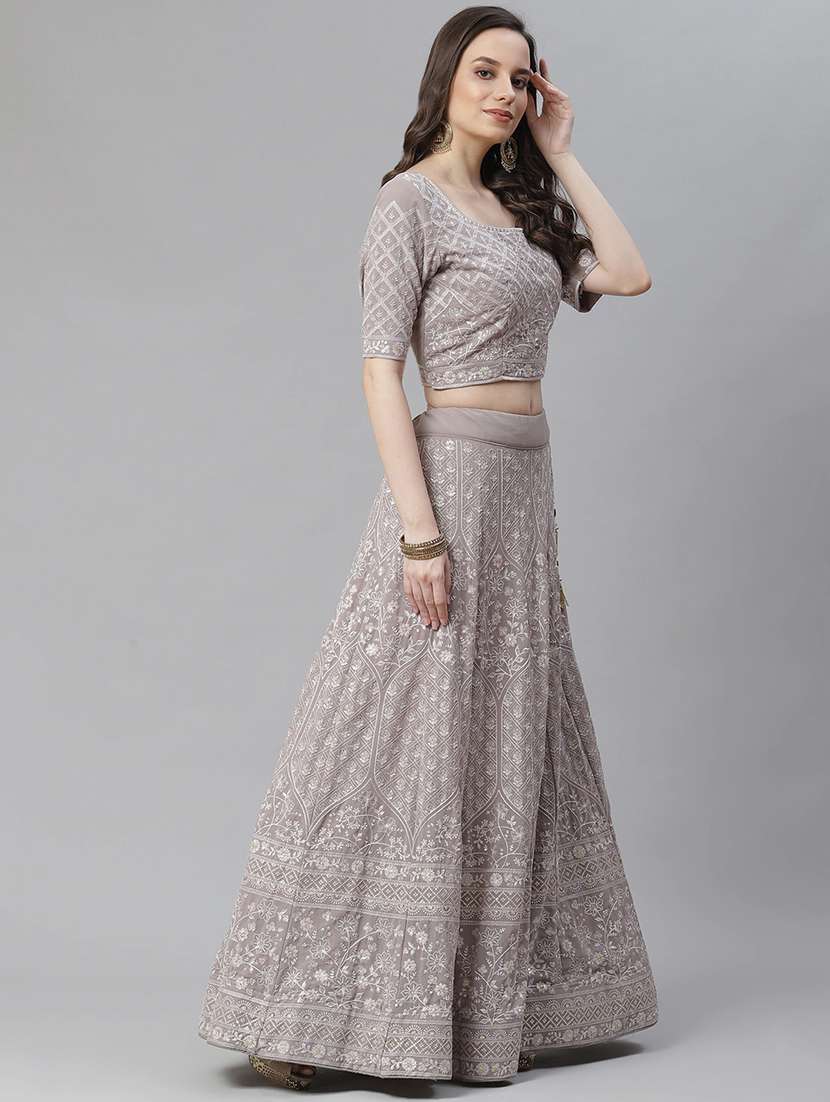 grey poly georgette aline lehenga - 17982636 - Standard Image - 2