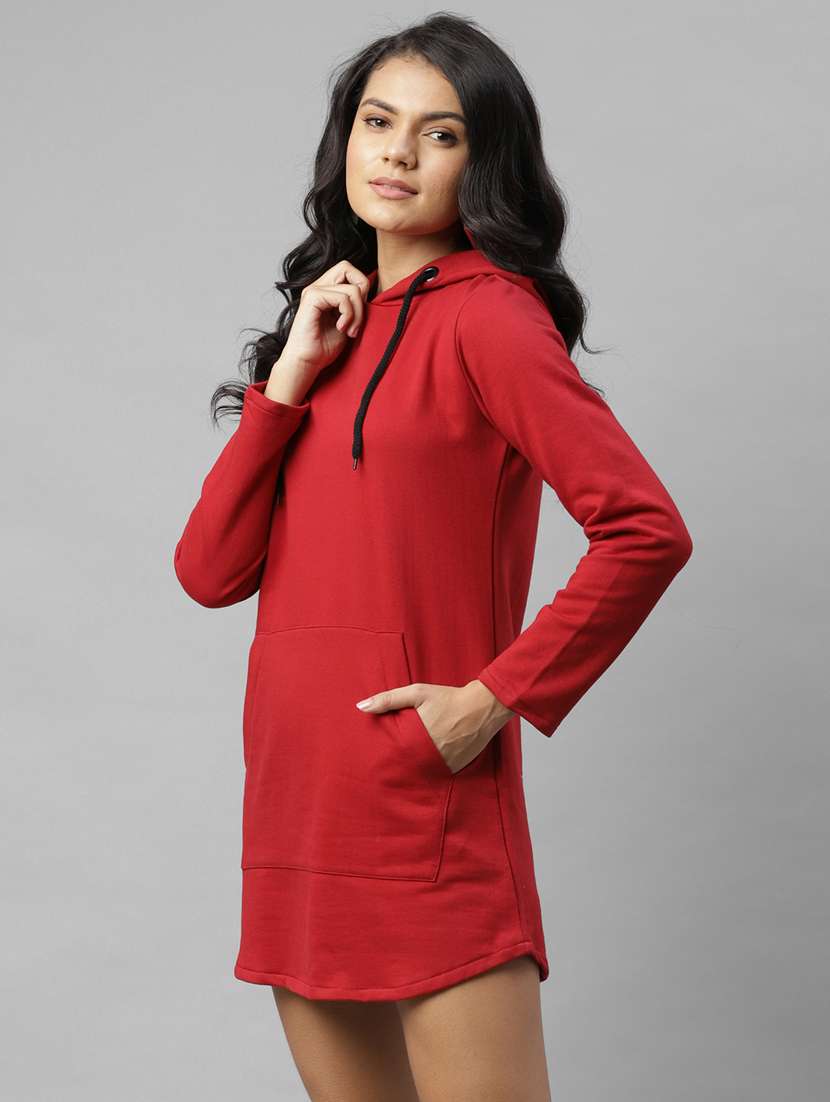 women long sleeved solid hoodies a-line dress - 17982824 -  Standard Image - 2