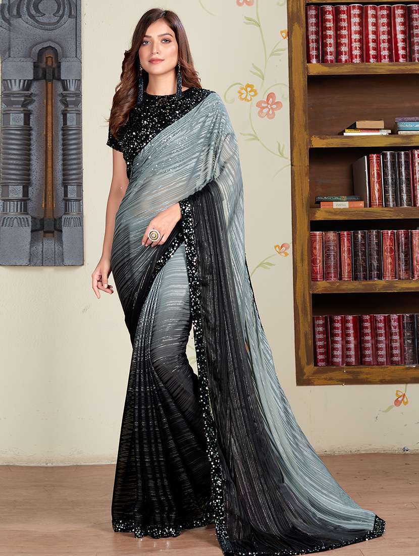 sequined embroidered saree with blouse