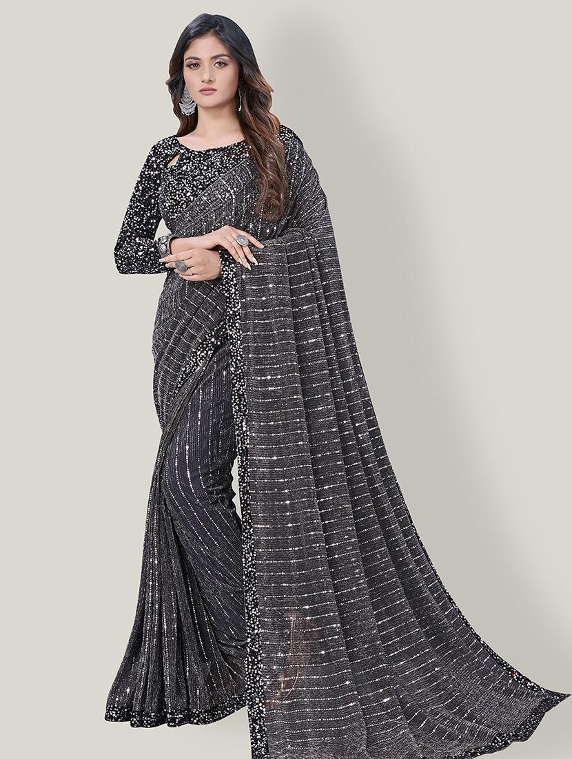 sequined embroidered saree with blouse