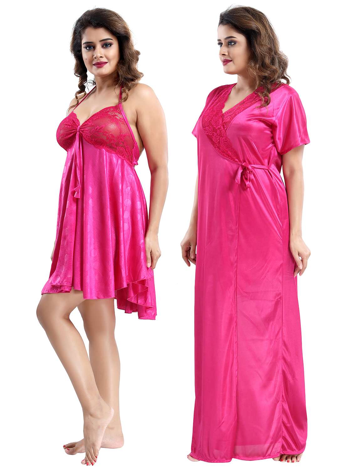 pink solid sleepwear robe set - 17983082 -  Zoom Image - 0