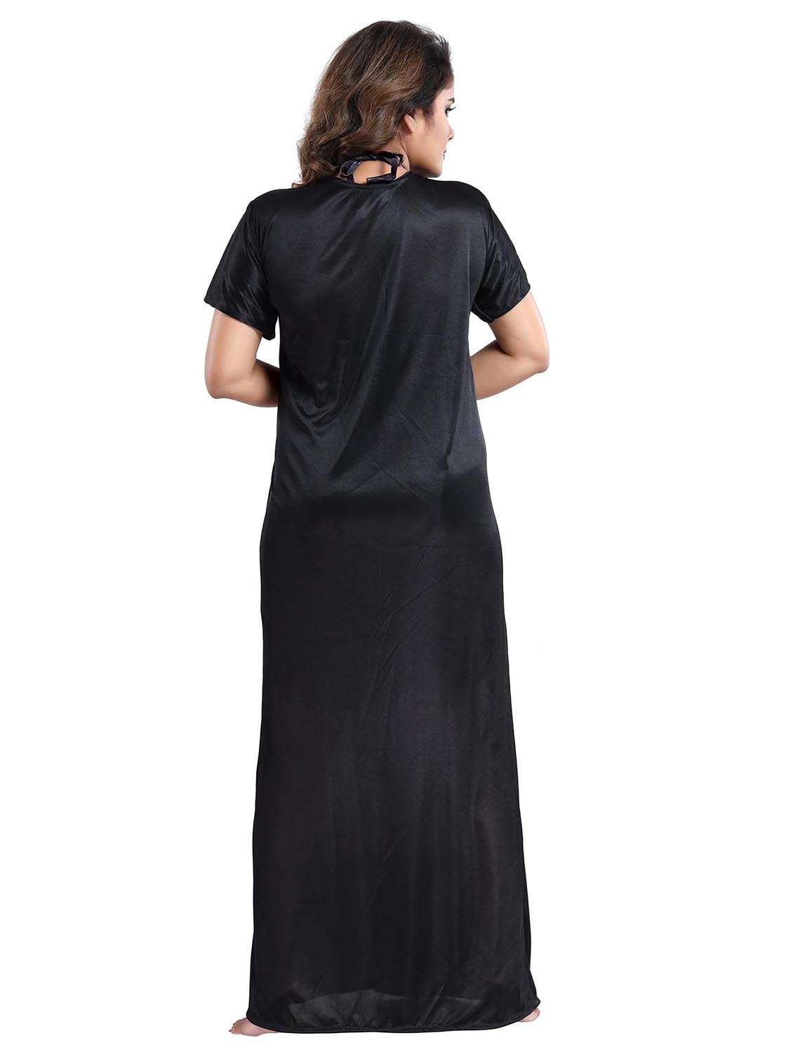 black solid sleepwear robe with babydoll set - 17983085 -  Standard Image - 2