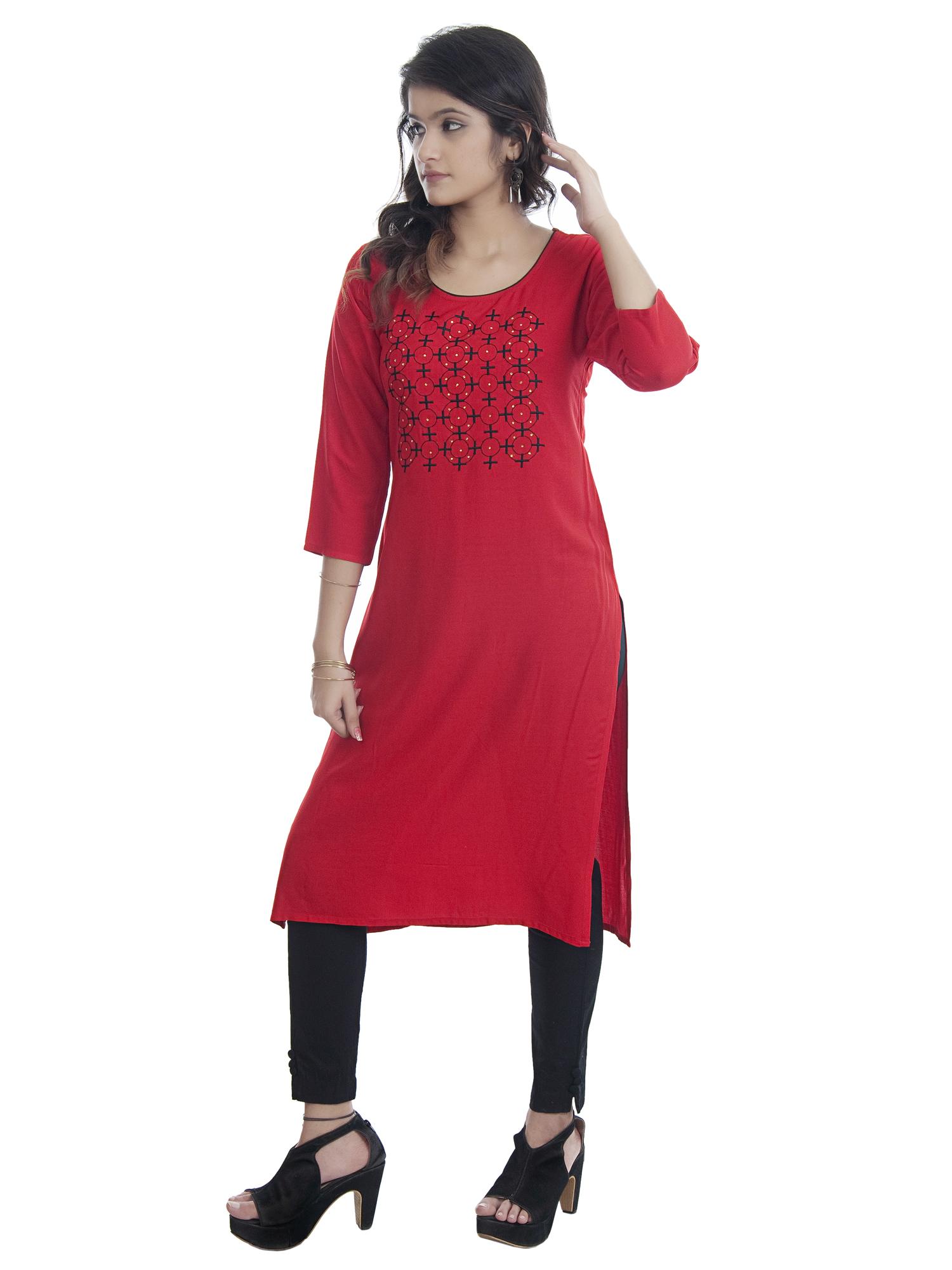 red cotton straight kurta - 17983215 - Standard Image - 2