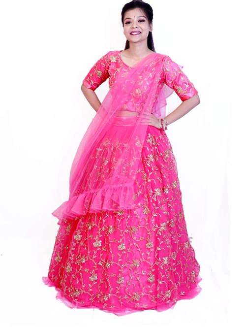 women pink embroidered semi-stitched lehenga  - 17983612 -  Standard Image - 0