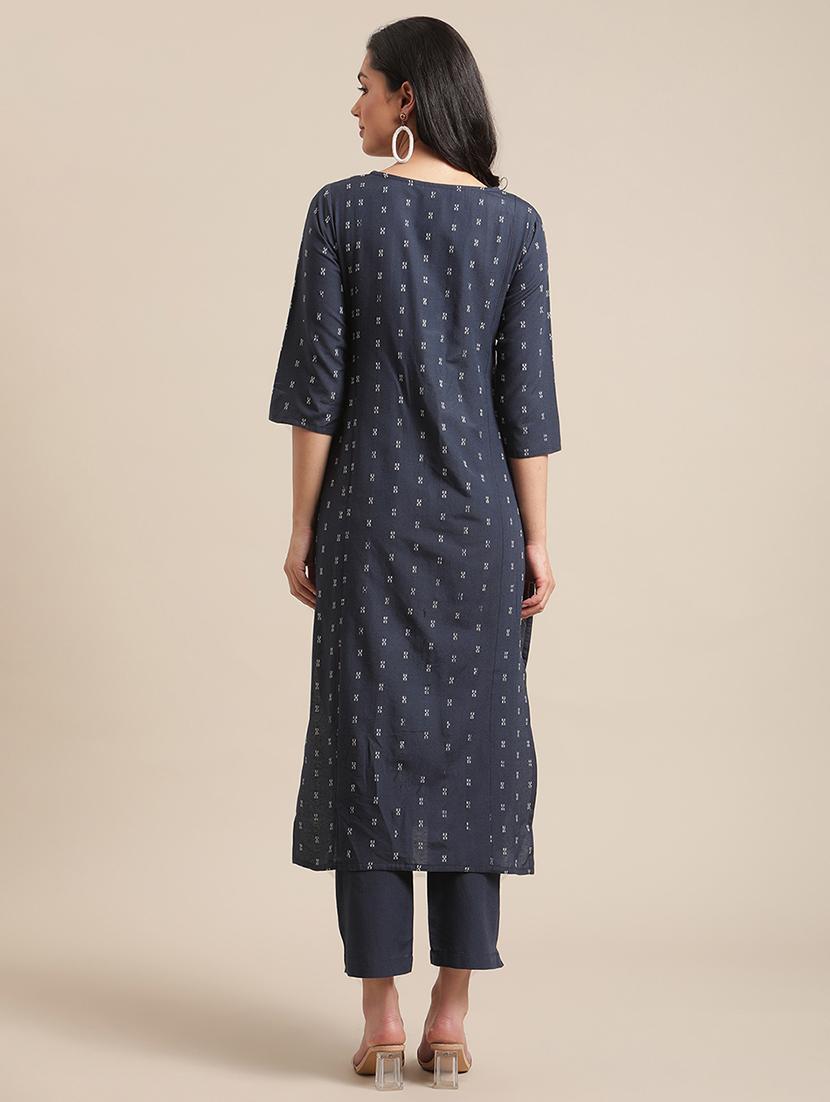 navy cotton blend kurta pant set - 17983983 - Standard Image - 2