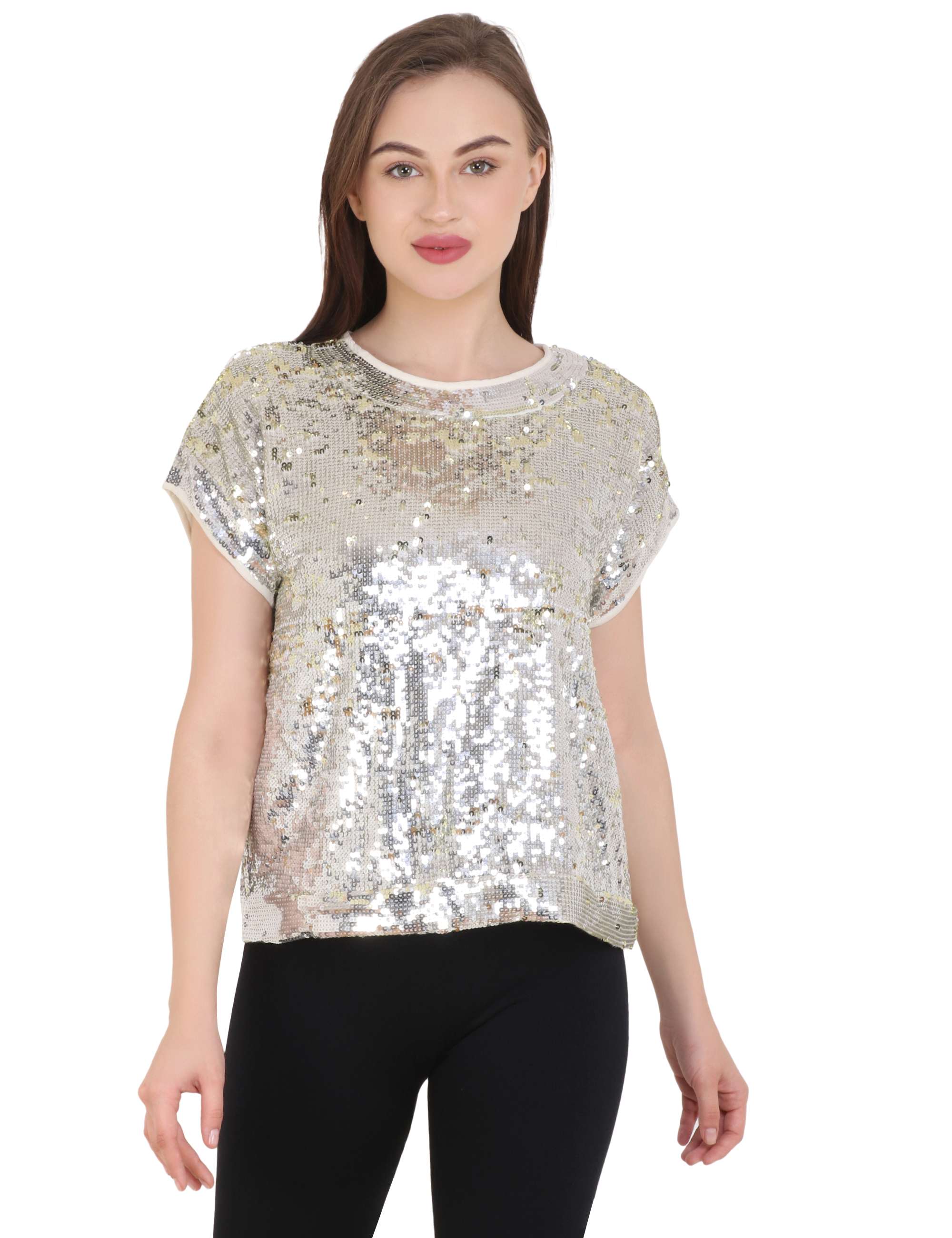 silver poncho style top in georgette. 