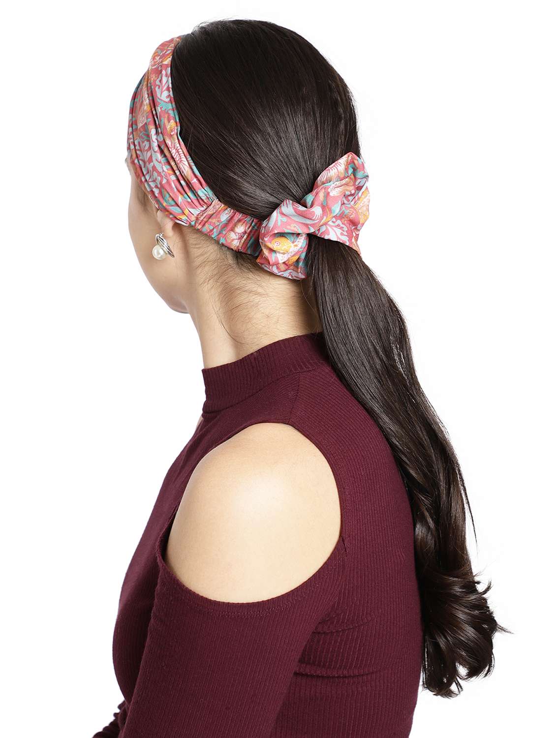 Pink Printed Viscose Headband And Scrunchy Combo Pack