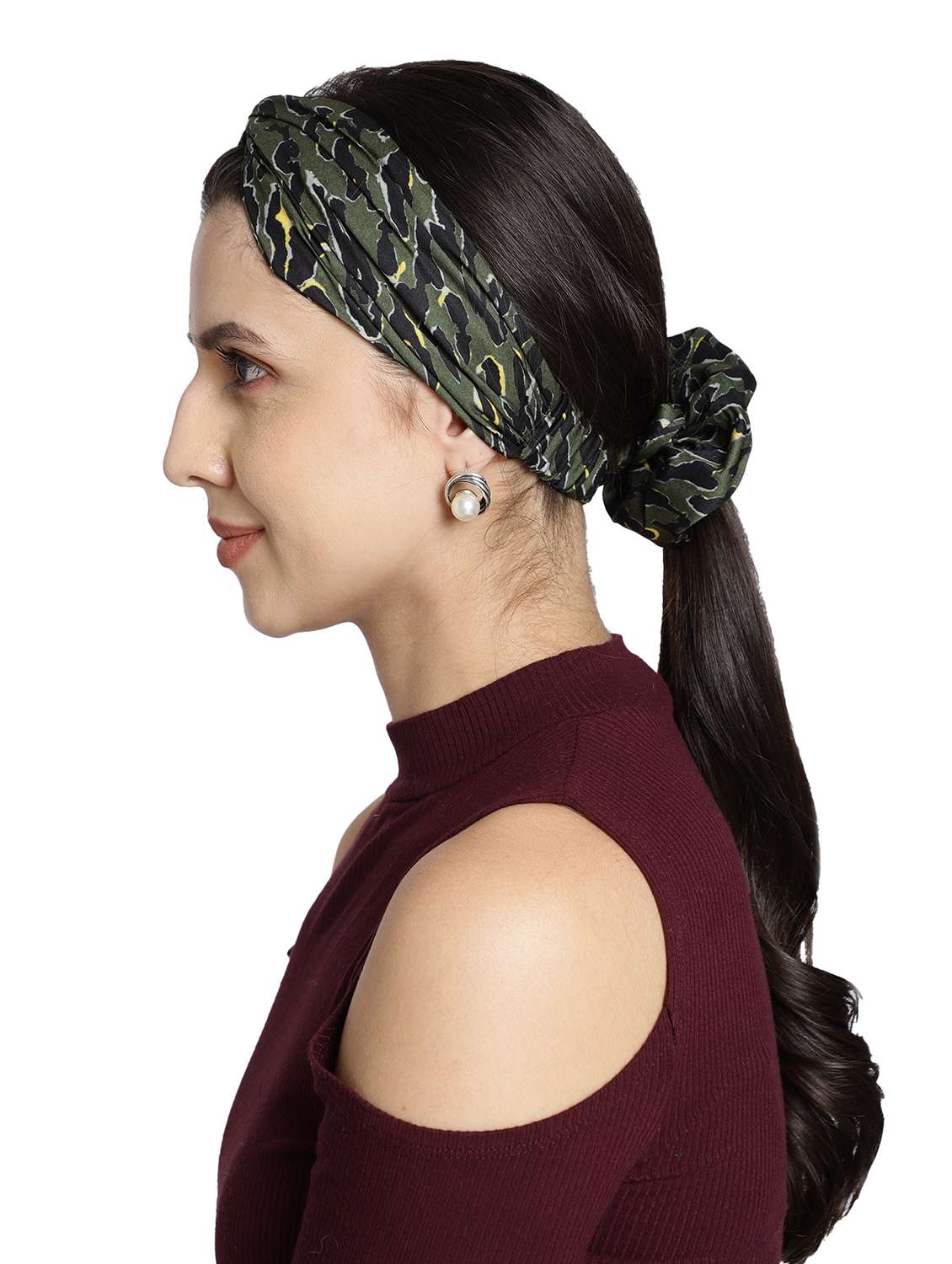 Printed Viscose Green Headband And Scrunchy Combo Pack