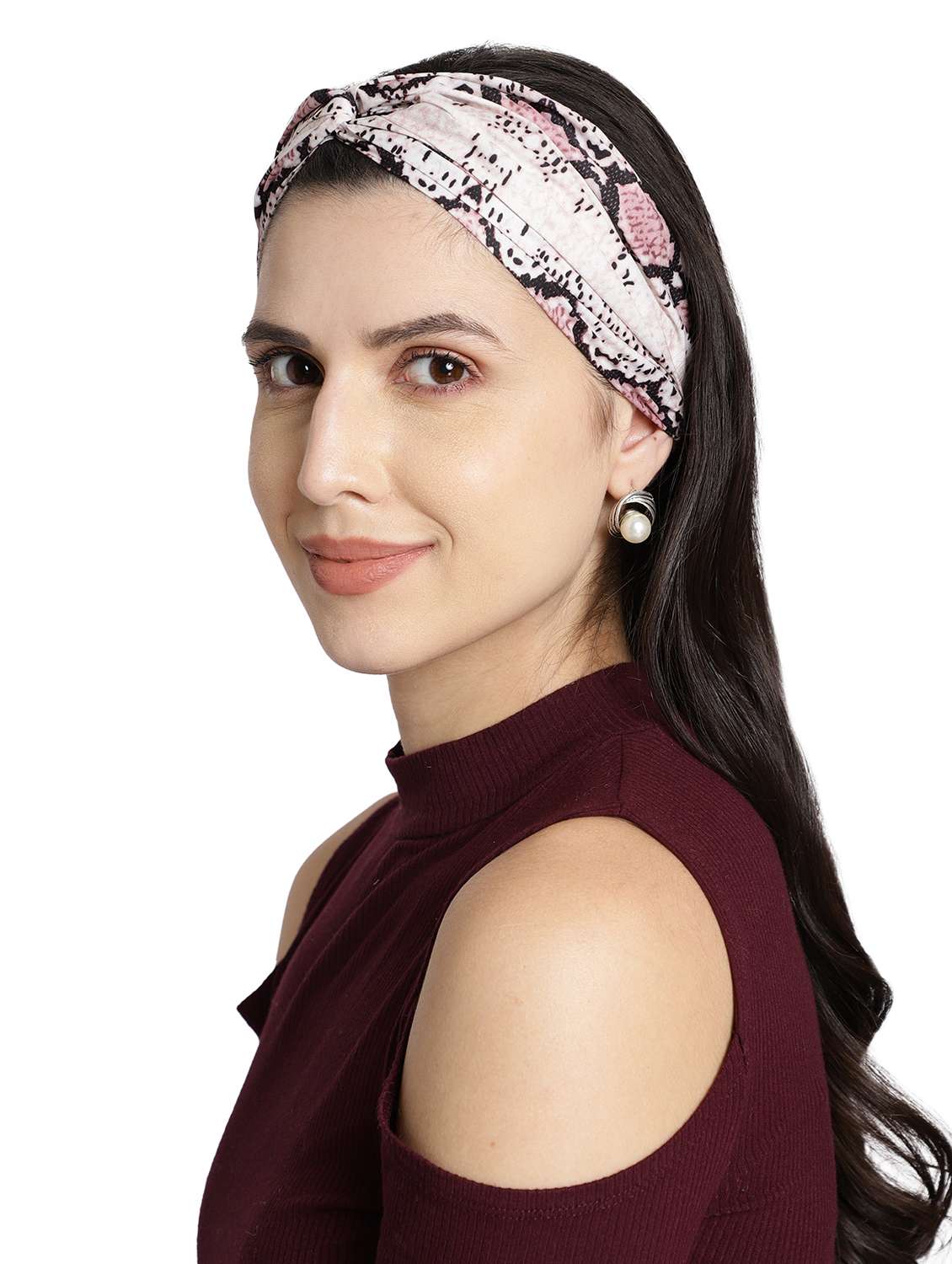 Off White Printed Viscose Headband And Scrunchy Combo Pack