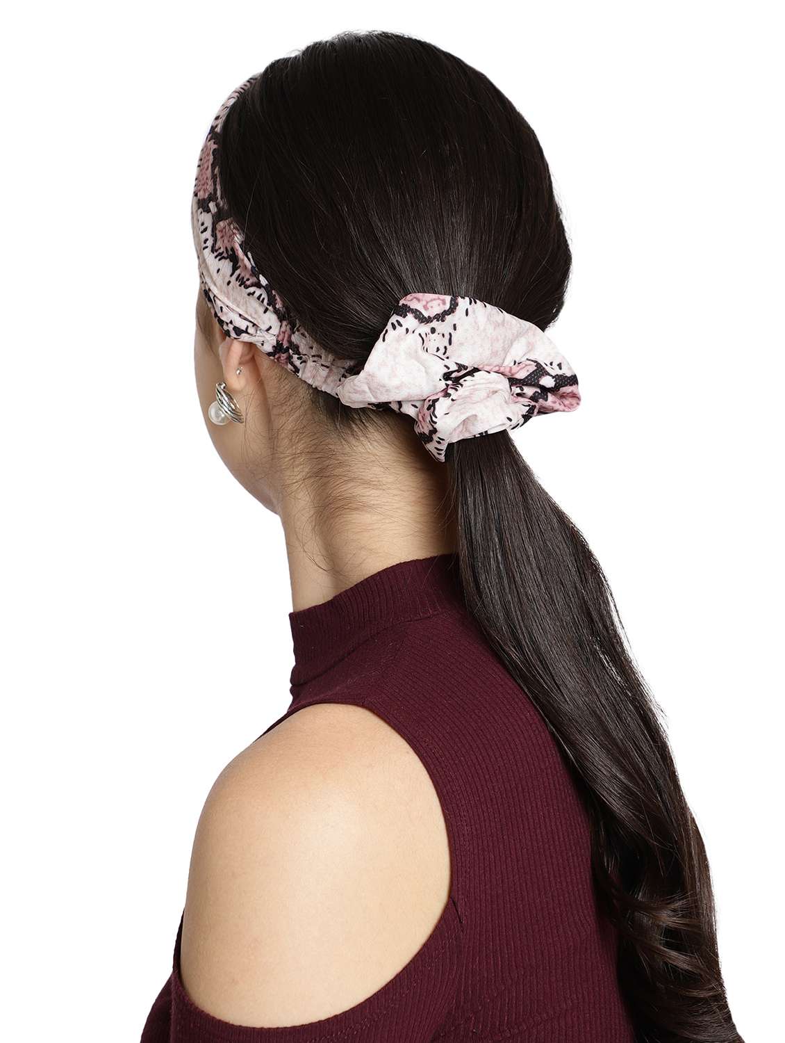 Off White Printed Viscose Headband And Scrunchy Combo Pack
