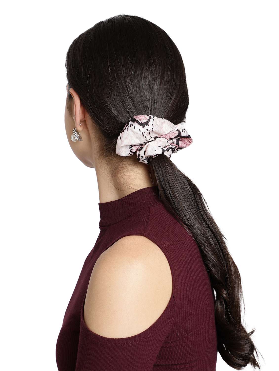Off White Printed Viscose Headband And Scrunchy Combo Pack